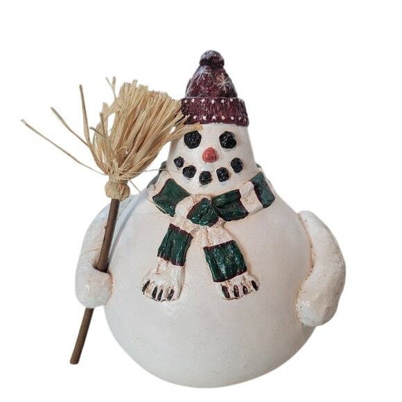 Snowman Gourd Folk Art Figurine 1988 Enesco Vicki Thomas Signed "Read" - Picture 3 of 13